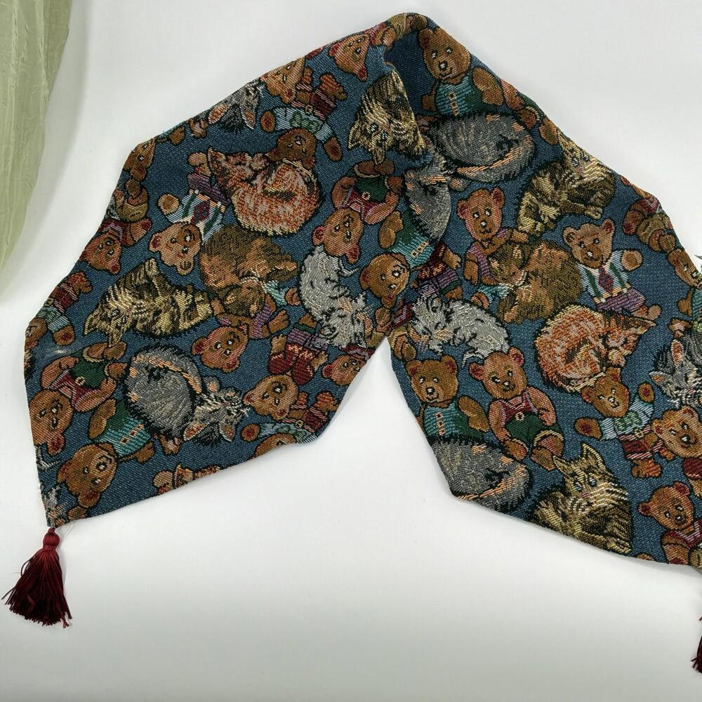 Vintage Tapestry Bear Print Table Runner 50in Long